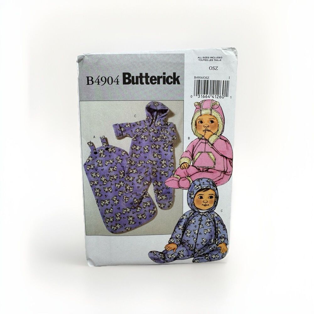 Butterick Baby B4904 Sewing Pattern Infants Bunting Jumpsuit Hooded